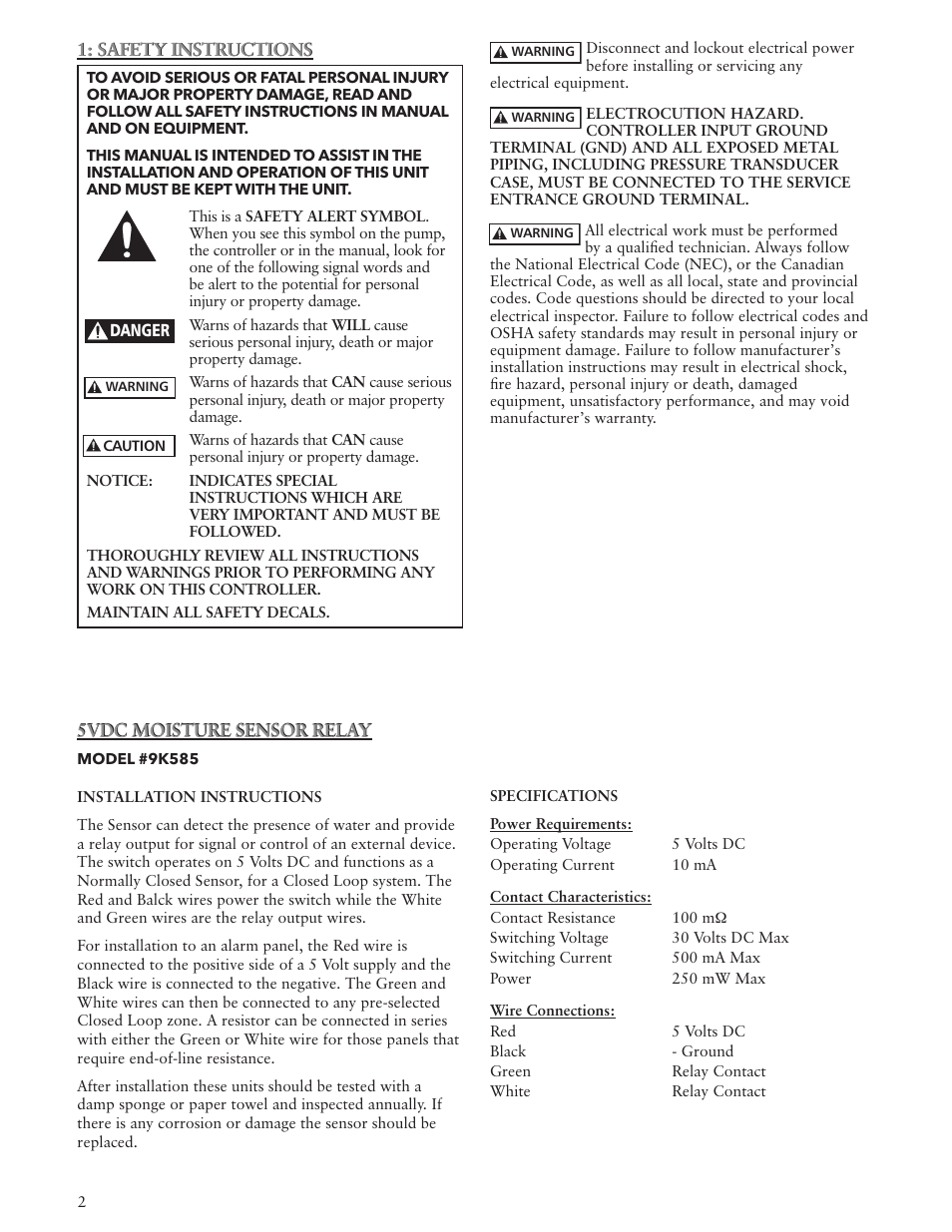 Xylem IM234 R01 9K585 Moisture Sensor Relay User Manual | Page 2 / 4