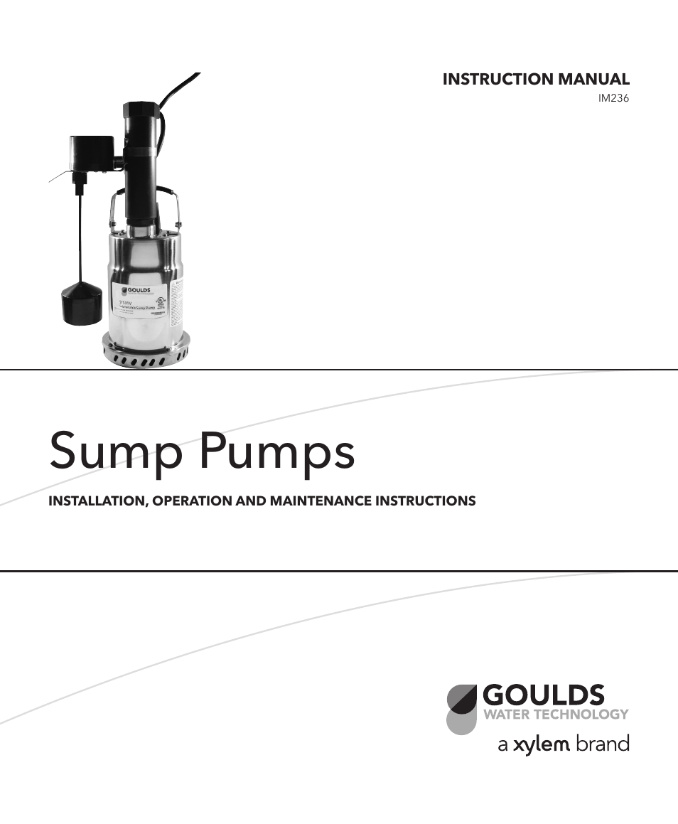 Xylem IM236 R01 Sump Pumps User Manual | 8 pages