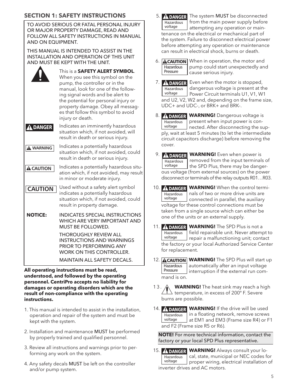 Caution | Xylem IM244R04 SPD Plus Variable Speed Pump Control User Manual | Page 5 / 36