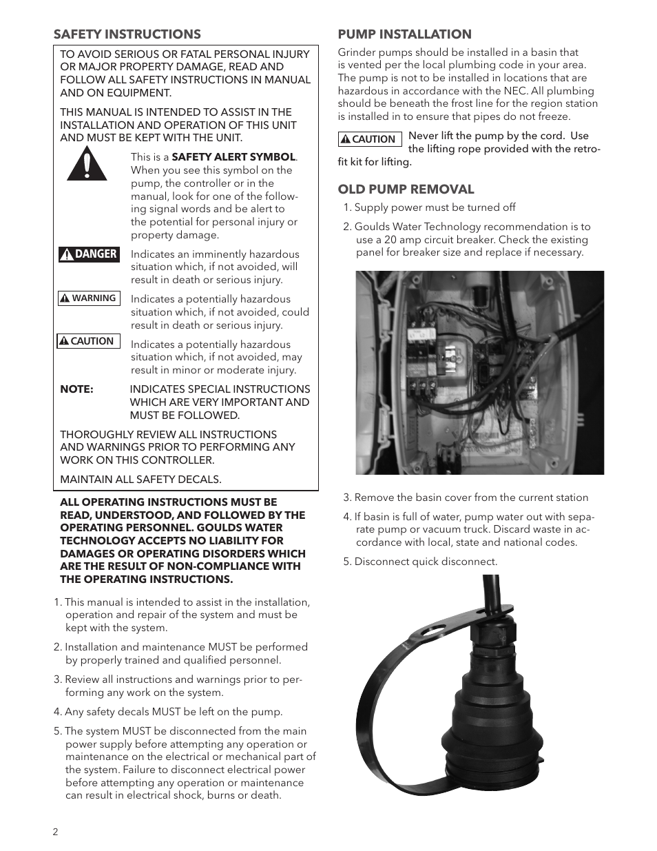 Xylem IM245 RGS2012E1 S or E Retrofit Kit SUBMERSIBLE GRINDER PUMP User Manual | Page 2 / 8