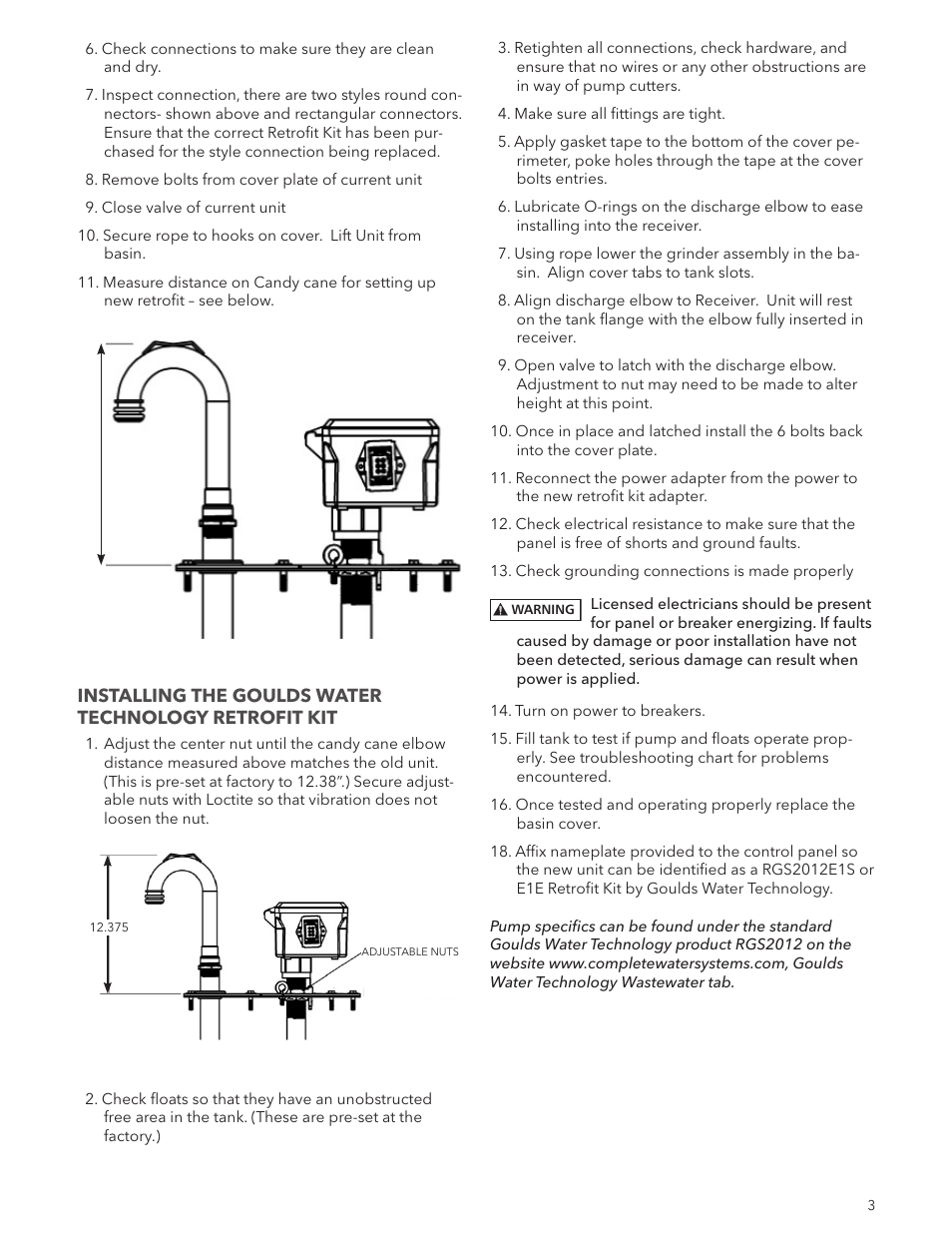 Xylem IM245 RGS2012E1 S or E Retrofit Kit SUBMERSIBLE GRINDER PUMP User Manual | Page 3 / 8