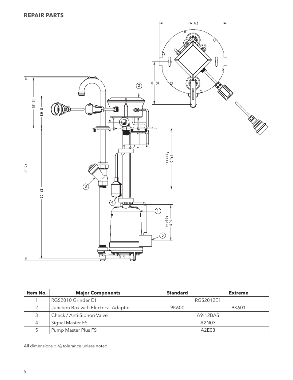 Repair parts | Xylem IM245 RGS2012E1 S or E Retrofit Kit SUBMERSIBLE GRINDER PUMP User Manual | Page 6 / 8