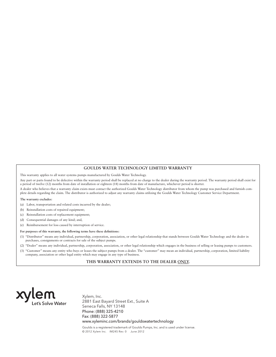 Xylem IM245 RGS2012E1 S or E Retrofit Kit SUBMERSIBLE GRINDER PUMP User Manual | Page 8 / 8