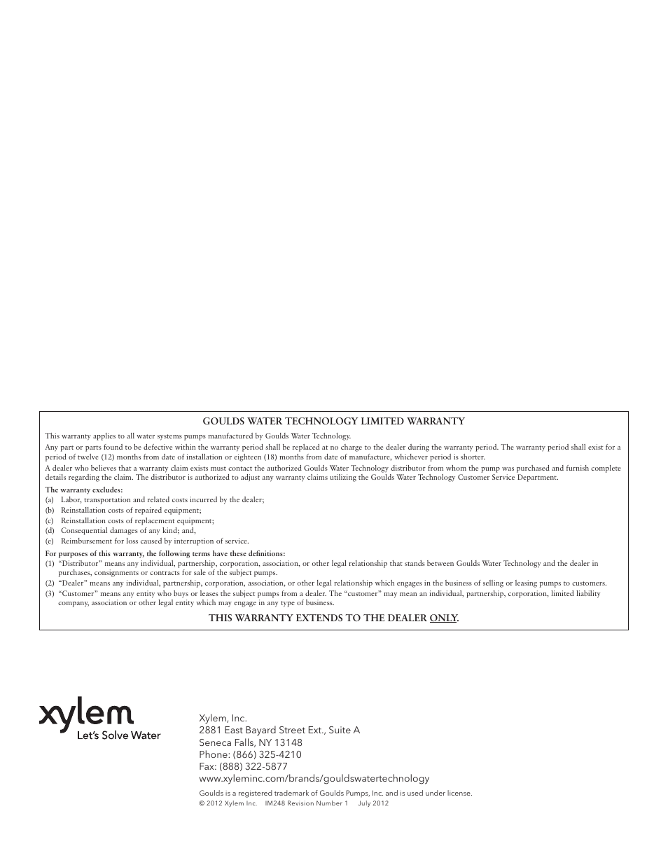 Xylem IM248R01 High Temp Sump Pump User Manual | Page 12 / 12
