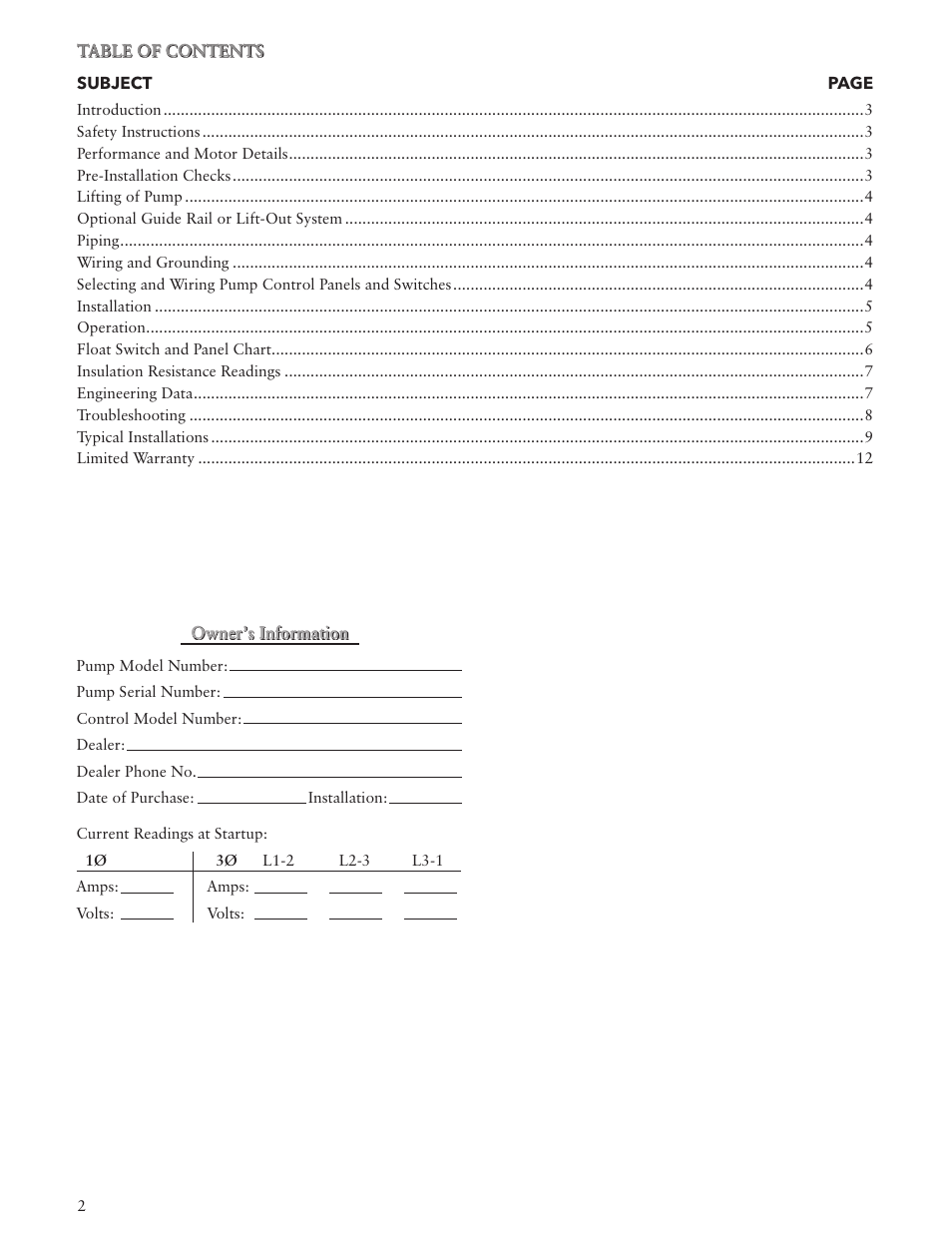 Xylem IM248R01 High Temp Sump Pump User Manual | Page 2 / 12