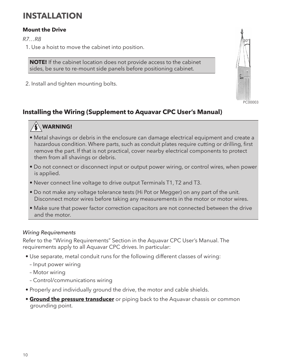 Installation | Xylem IM250R03 Aquavar CPC-FD User Manual | Page 10 / 44