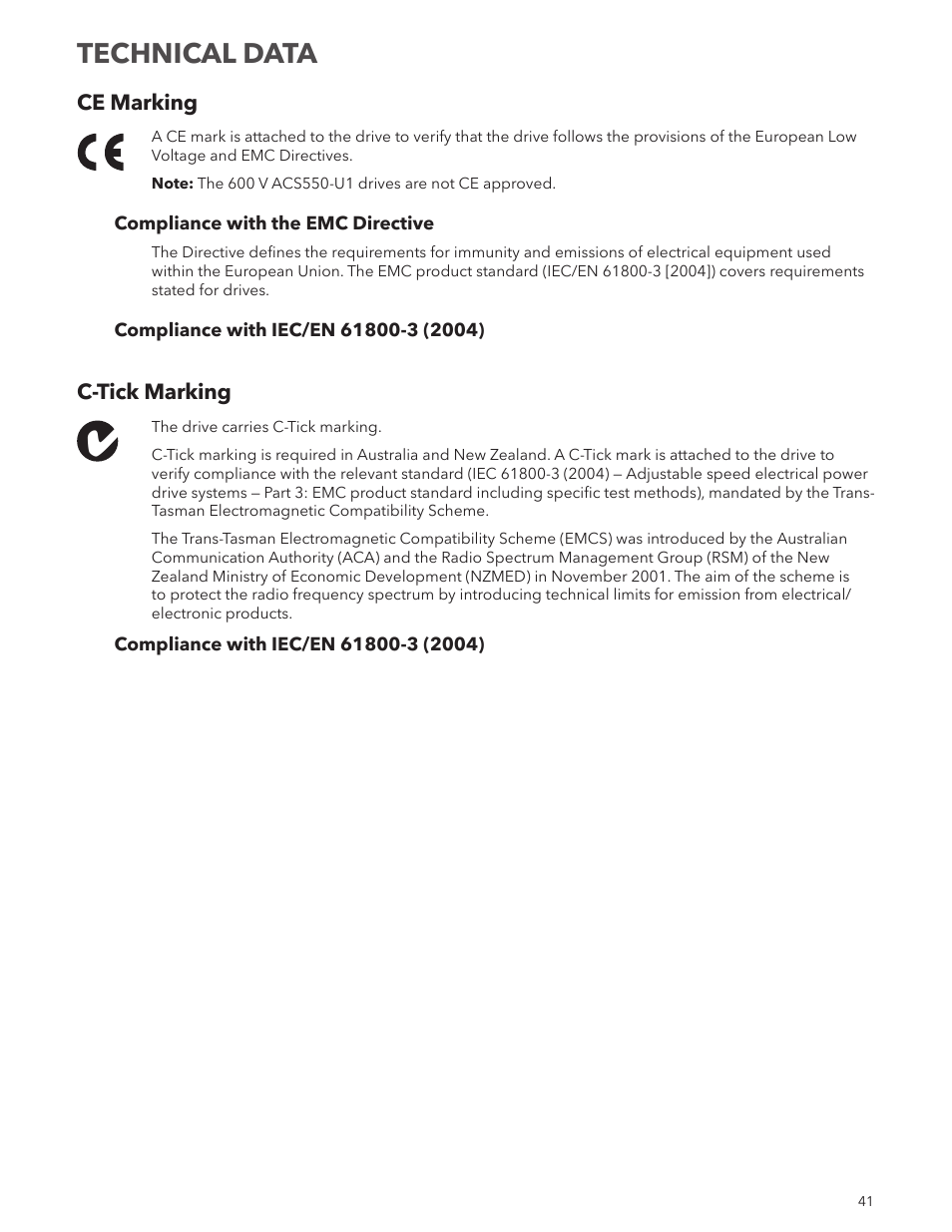 Technical data | Xylem IM250R03 Aquavar CPC-FD User Manual | Page 41 / 44