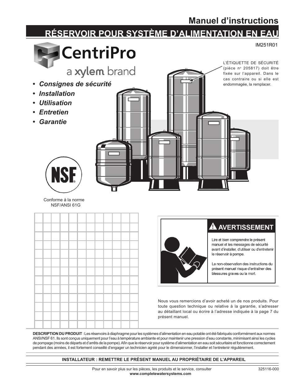 Xylem IM251R01 CentriPro Water System Tank User Manual | Page 9 / 24