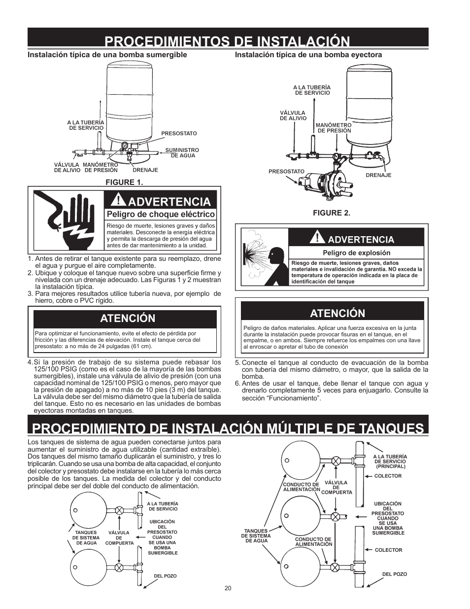 Atención | Xylem IM252R01 Goulds Water Technology HydroPro Water System Tank User Manual | Page 20 / 24