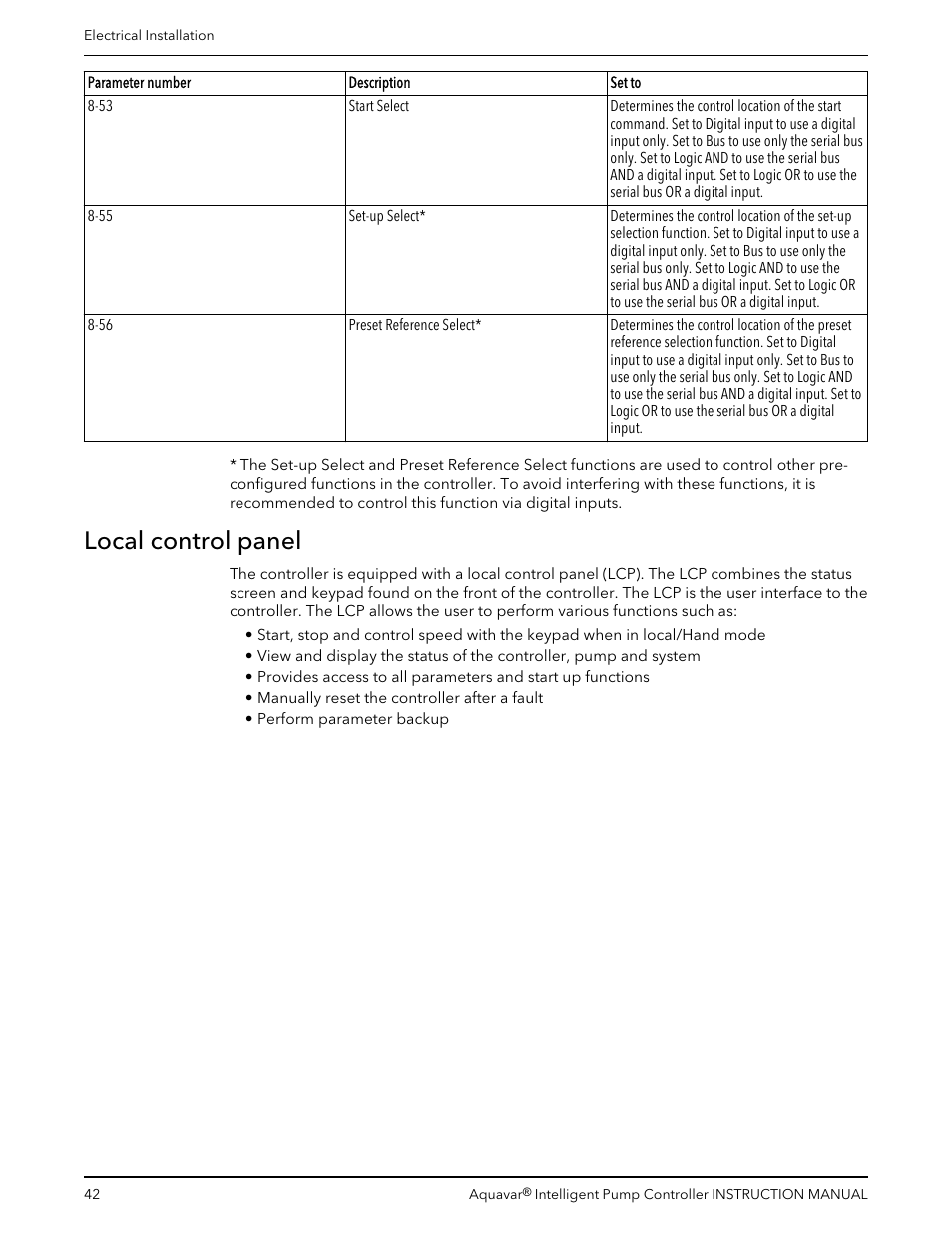 Local control panel | Xylem IM255 AQUAVAR Intelligent Pump Controller User Manual | Page 44 / 148