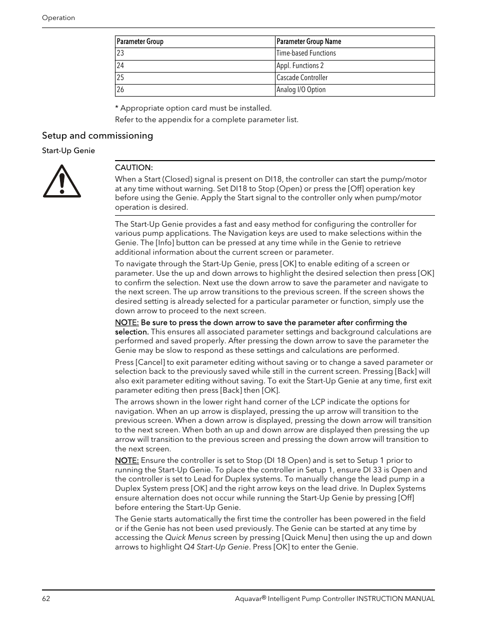Setup and commissioning | Xylem IM255 AQUAVAR Intelligent Pump Controller User Manual | Page 64 / 148