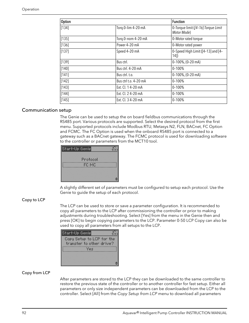Communication setup | Xylem IM255 AQUAVAR Intelligent Pump Controller User Manual | Page 94 / 148