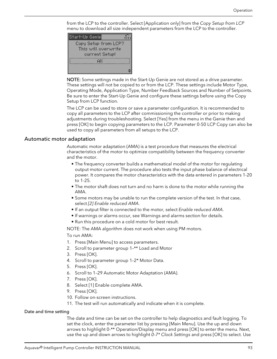 Automatic motor adaptation | Xylem IM255 AQUAVAR Intelligent Pump Controller User Manual | Page 95 / 148