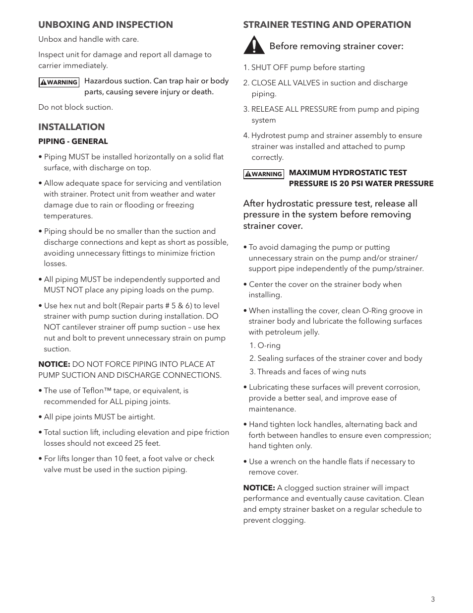Xylem IM256R00 SPS83 Prime Line Suction Strainer User Manual | Page 3 / 4