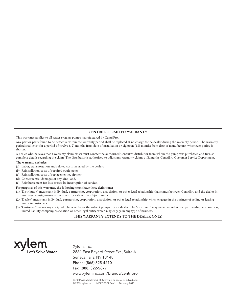 Xylem IMCPFIBRGL R01 Fiberglass Basin User Manual | Page 8 / 8