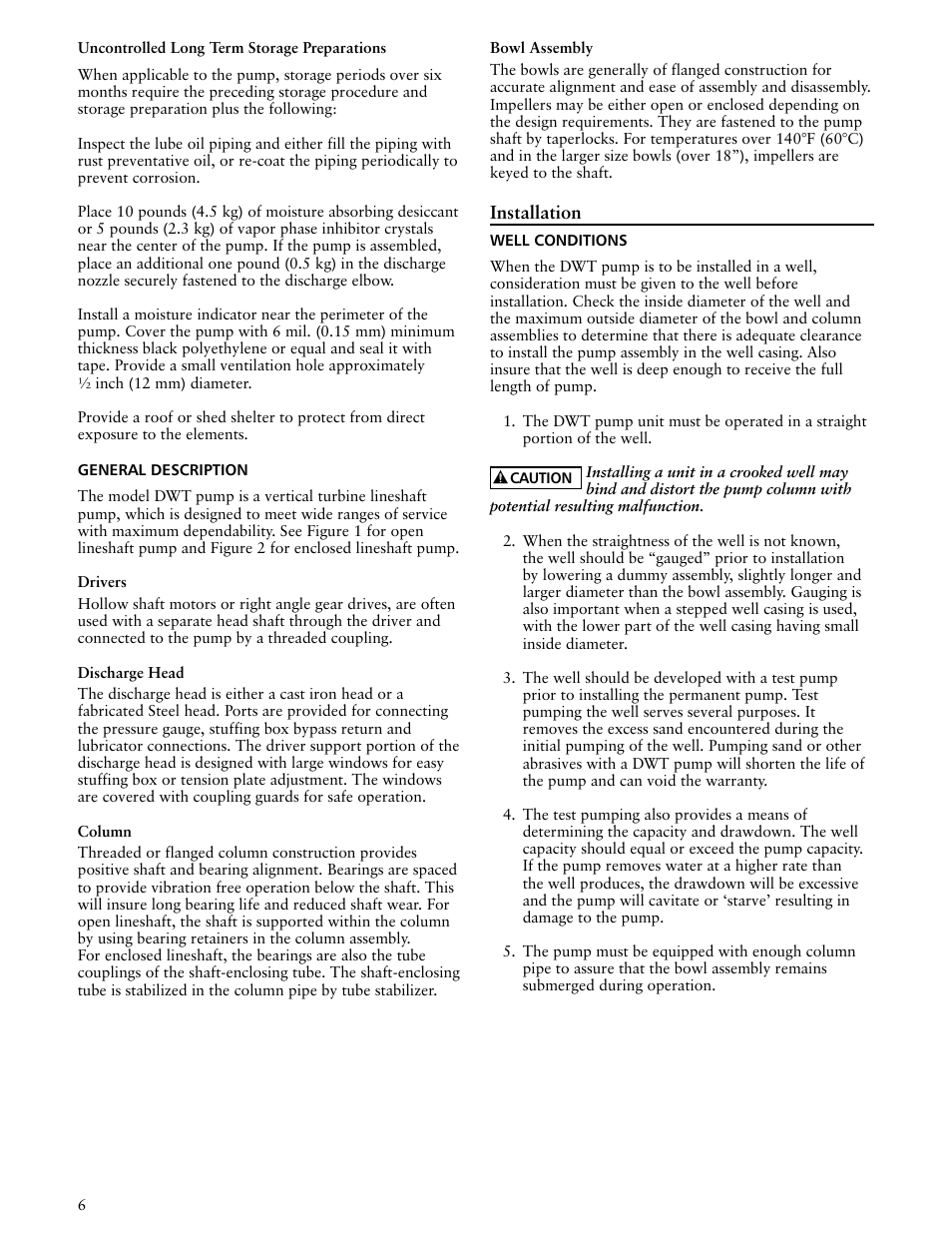 Xylem IMDWT R02 Model DWT Deep Well Turbine Pumps User Manual | Page 6 / 28