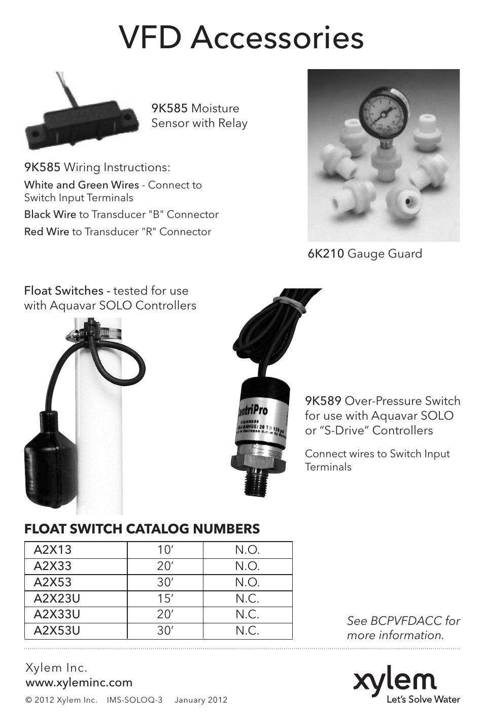 Vfd accessories | Xylem IMS SOLOQ 1 Aquavar SOLO Quick Installation Guide User Manual | Page 6 / 6