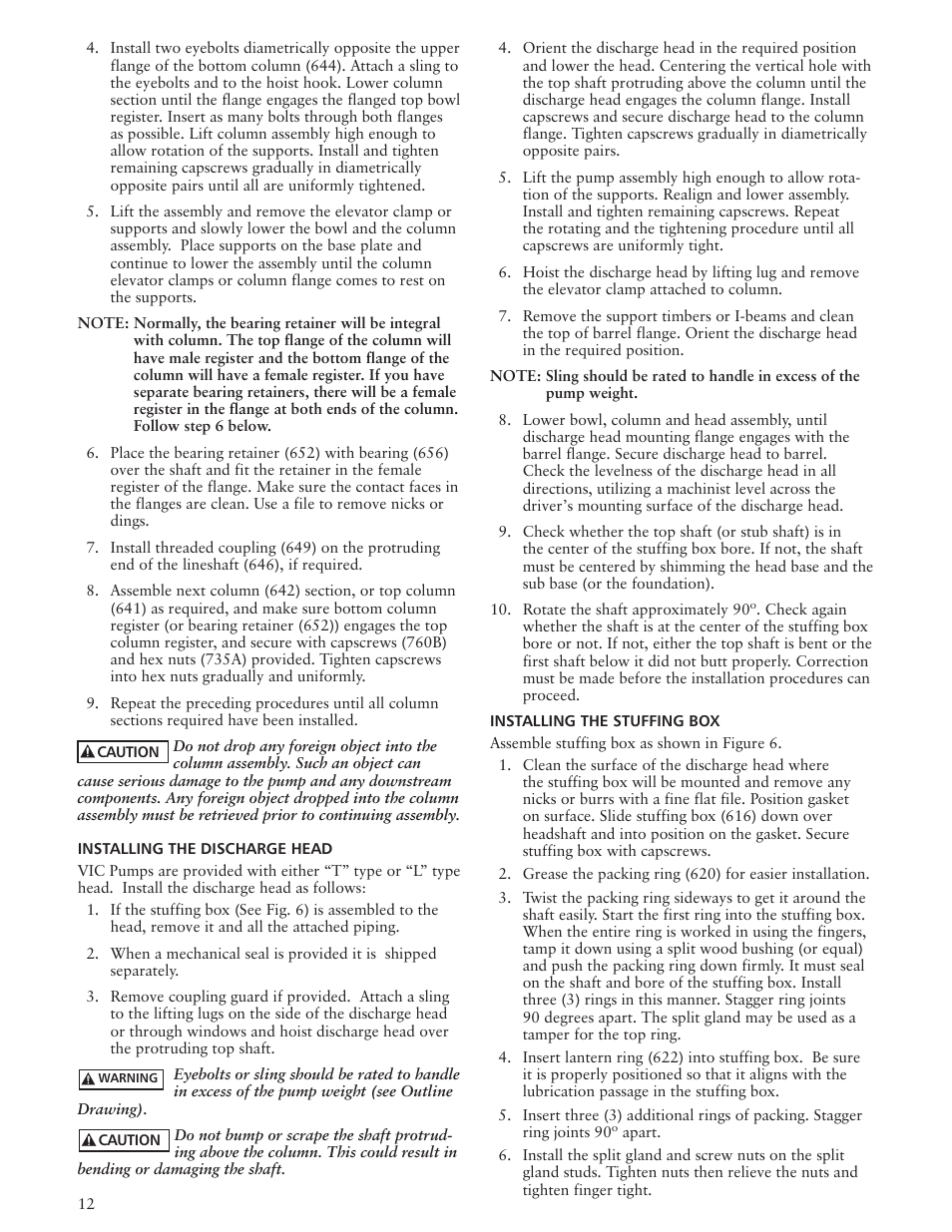 Xylem IMVIC R01 Model VIC Vertical Industrial Turbine Can Pumps User Manual | Page 12 / 32
