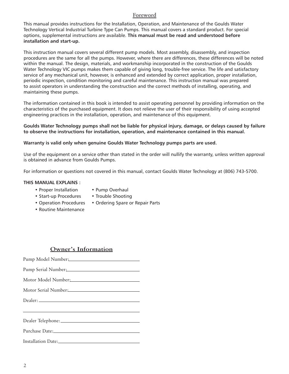Xylem IMVIC R01 Model VIC Vertical Industrial Turbine Can Pumps User Manual | Page 2 / 32