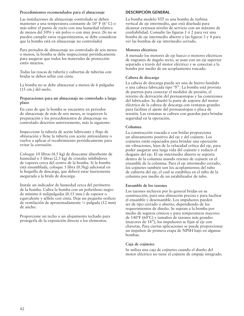 Xylem IMVIT R01 Model VIT Vertical Industrial Turbine Pumps User Manual | Page 42 / 72