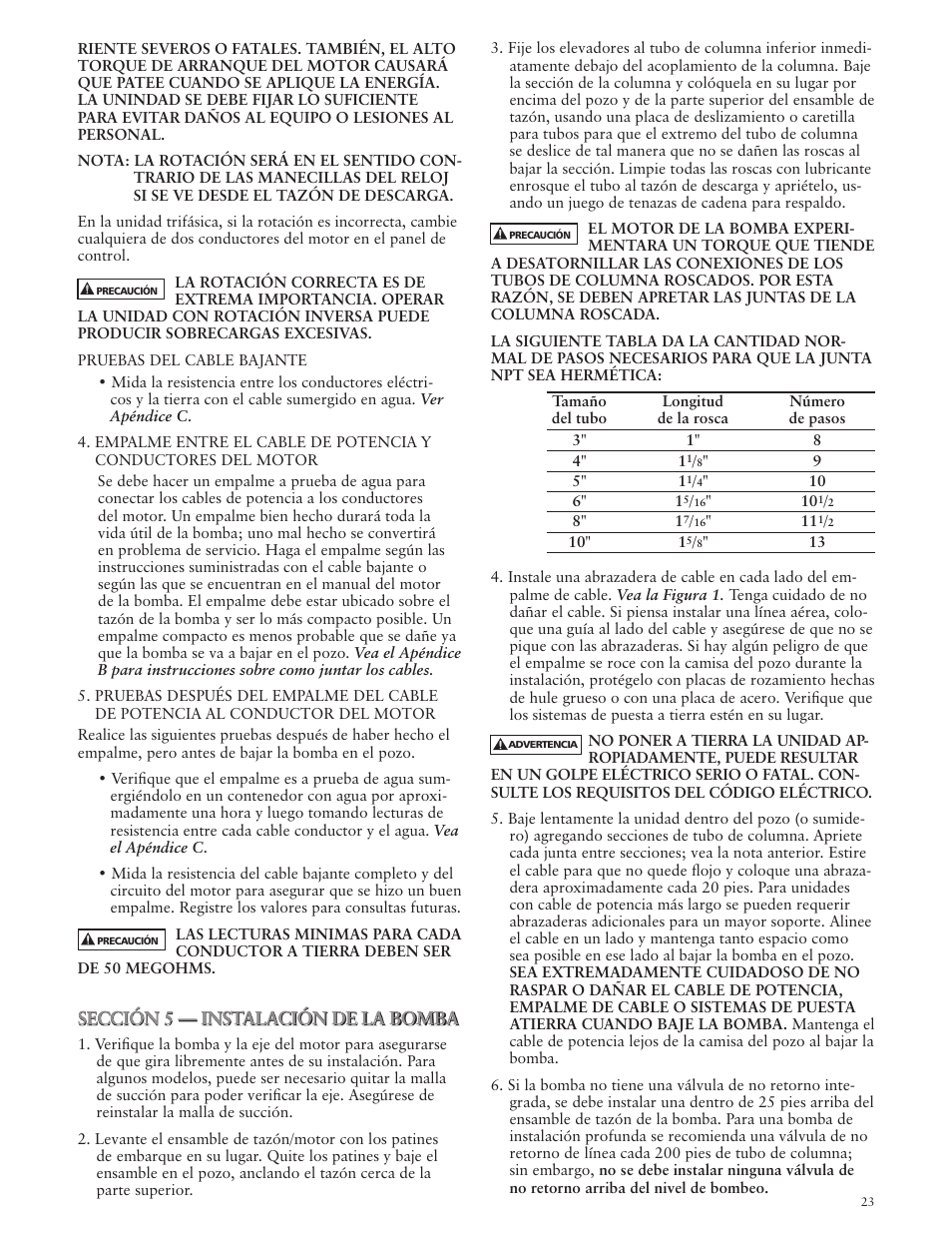 Sección 5 — instalación de la bomba | Xylem IMVS R01 Model VS Vertical Industrial Turbine Pumps User Manual | Page 23 / 52