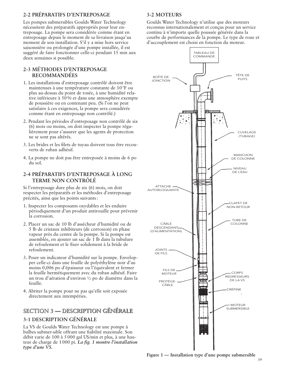 2 préparatifs d’entreposage, 3 méthodes d’entreposage recommandées, 1 description générale | 2 moteurs | Xylem IMVS R01 Model VS Vertical Industrial Turbine Pumps User Manual | Page 39 / 52