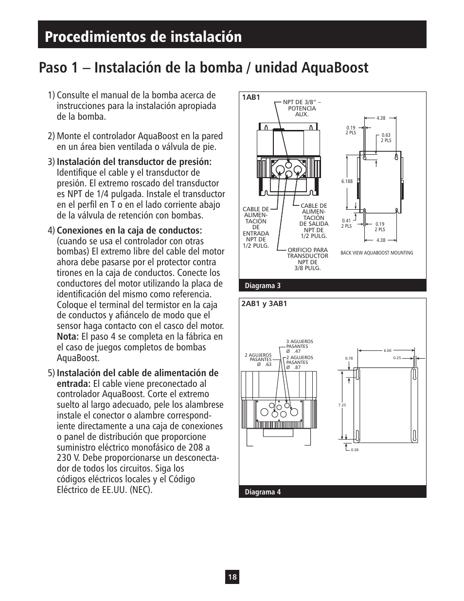 Procedimientos de instalación | Xylem IM112 AquaBoost 1AB1 & 2AB1 Variable Speed Pump Controllers User Manual | Page 18 / 40