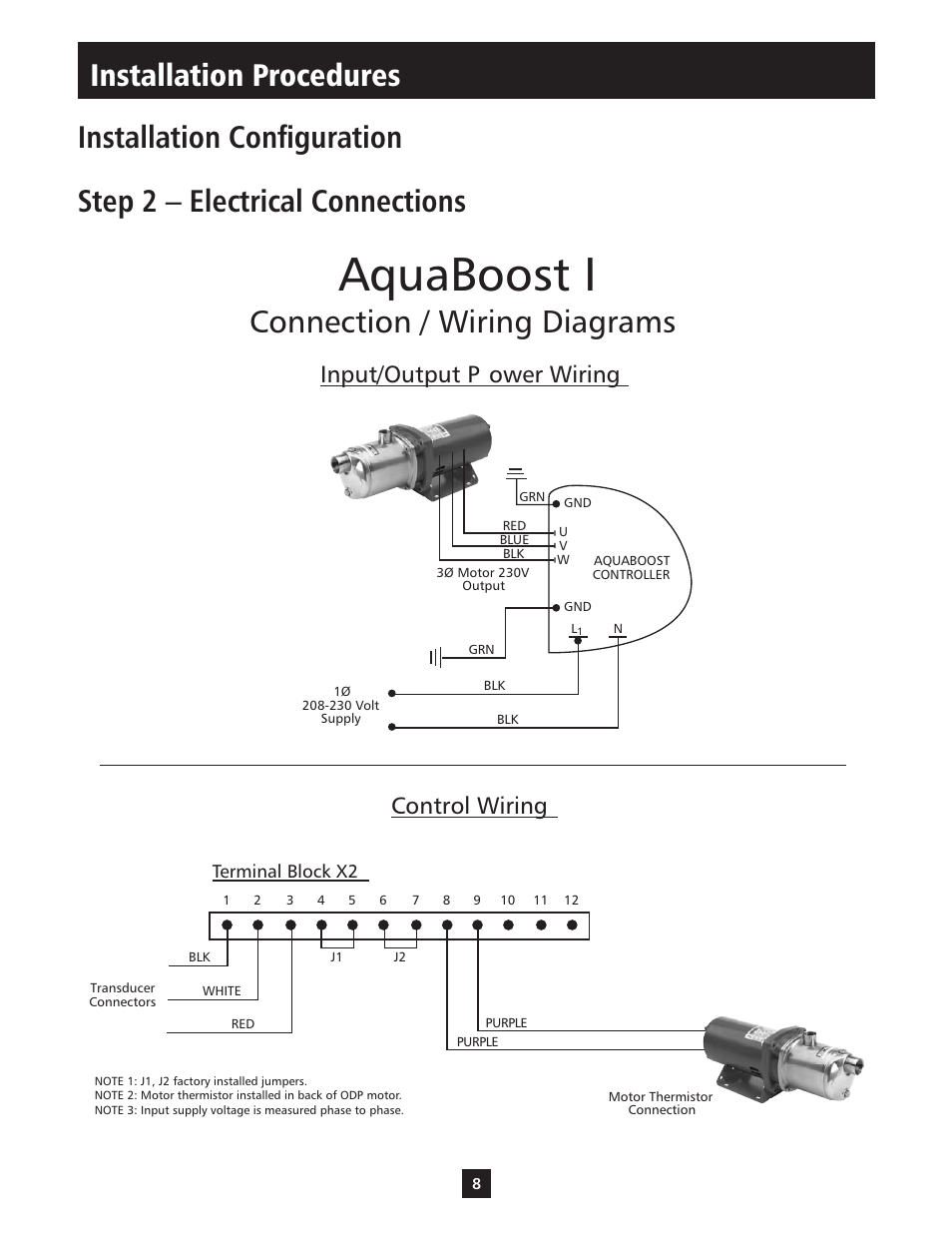 Aquaboost i, Connection / wiring diagrams, Input/output p ower wiring control wiring | Xylem IM112 AquaBoost 1AB1 & 2AB1 Variable Speed Pump Controllers User Manual | Page 8 / 40