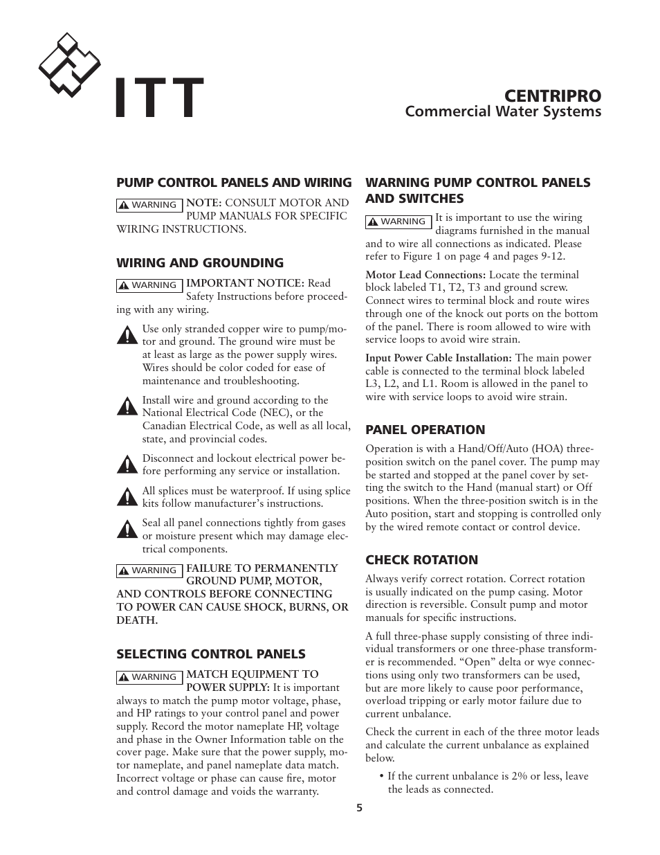 Centripro, Commercial water systems | Xylem IM192R00 FloStandard SIMPLEX PUMP CONTROL PANEL User Manual | Page 5 / 24