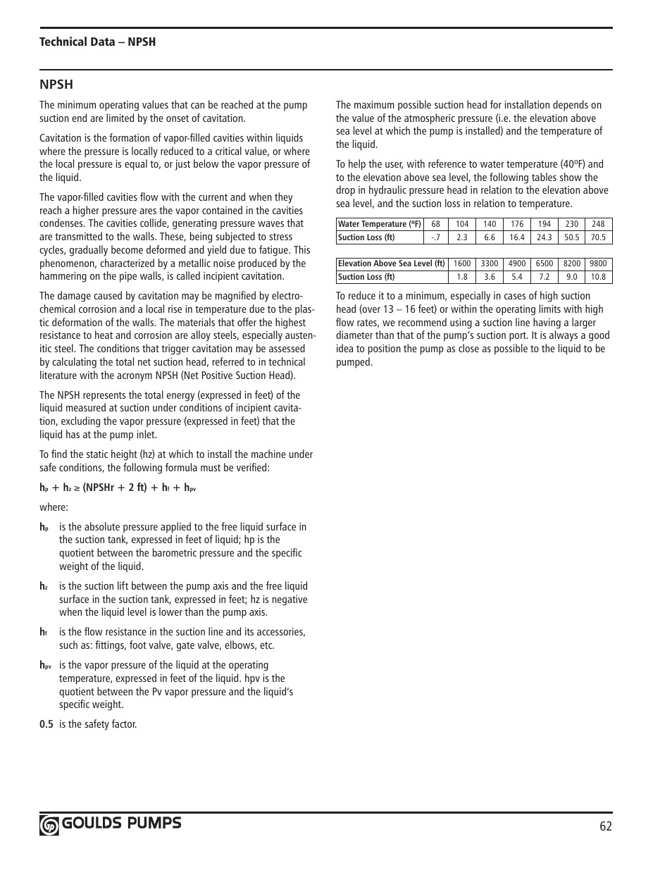 Npsh | Xylem GLSSV2 SSV Series Vertical Multi-Stage Pumps D1 User Manual | Page 64 / 68