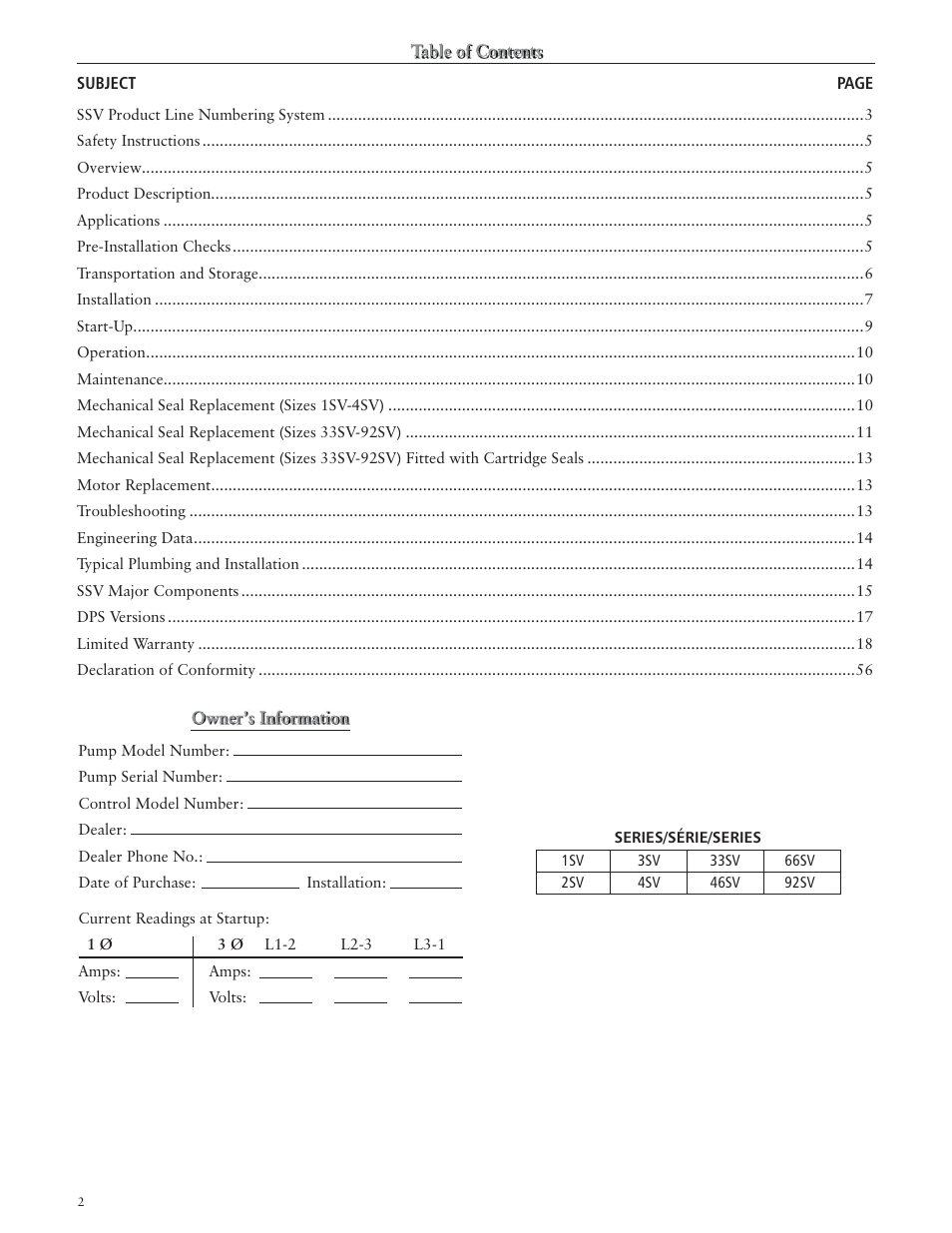 Xylem IM018 R07 G&L SERIES MODEL SSV User Manual | Page 2 / 56