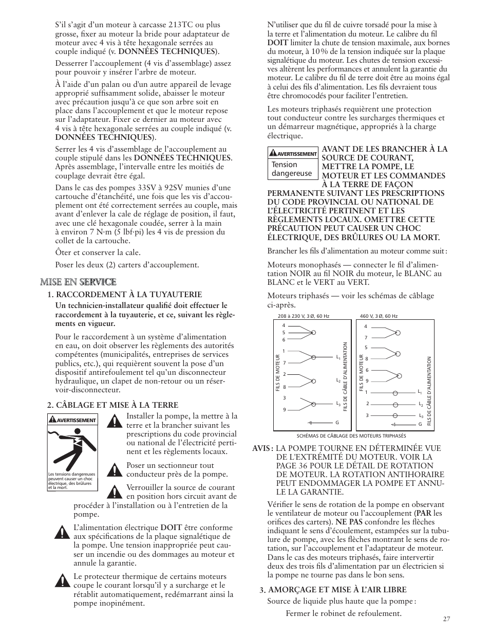 Fermer le robinet de refoulement, Tension dangereuse | Xylem IM018 R07 G&L SERIES MODEL SSV User Manual | Page 27 / 56