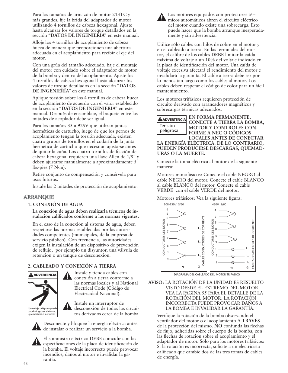 Tensión peligrosa | Xylem IM018 R07 G&L SERIES MODEL SSV User Manual | Page 46 / 56