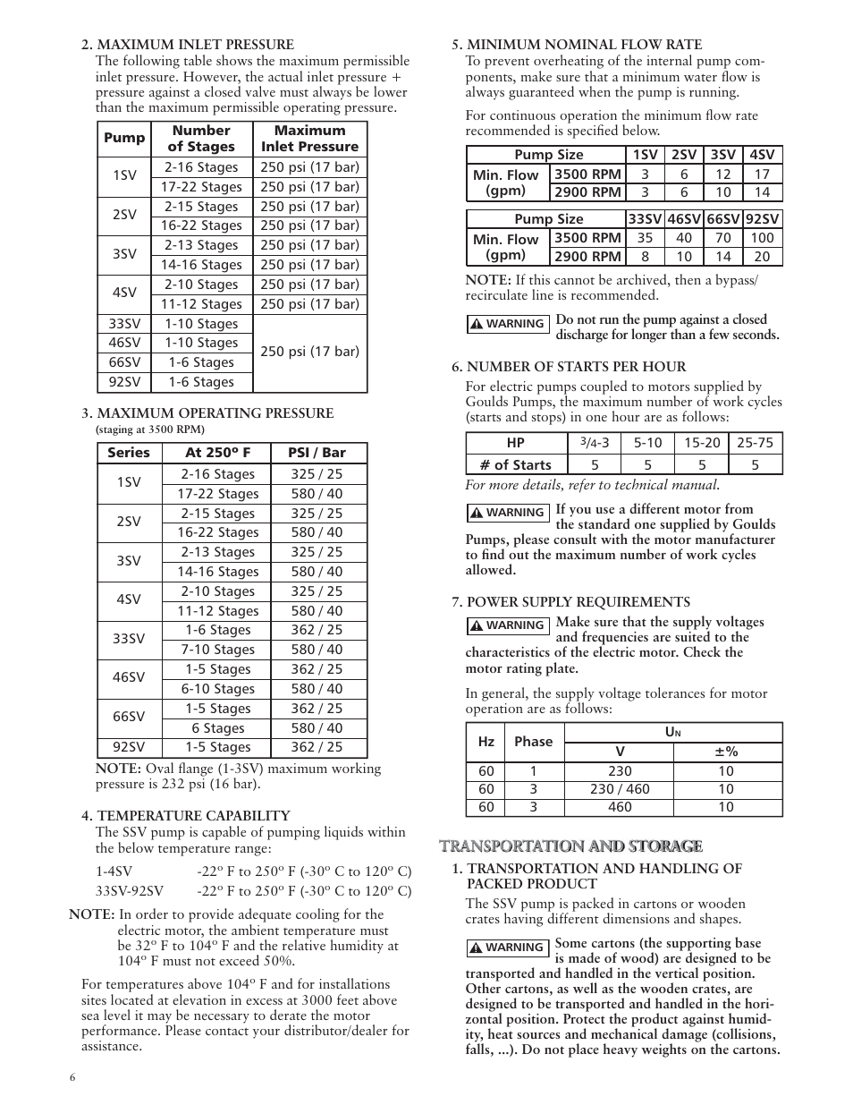 Xylem IM018 R07 G&L SERIES MODEL SSV User Manual | Page 6 / 56