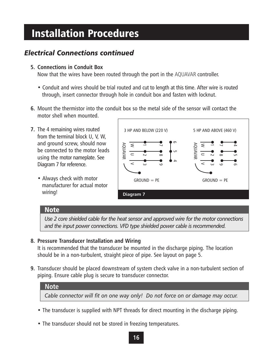 Installation procedures, Electrical connections continued | Xylem IM043 AQUAVAR Variable Speed Pump Control User Manual | Page 17 / 84