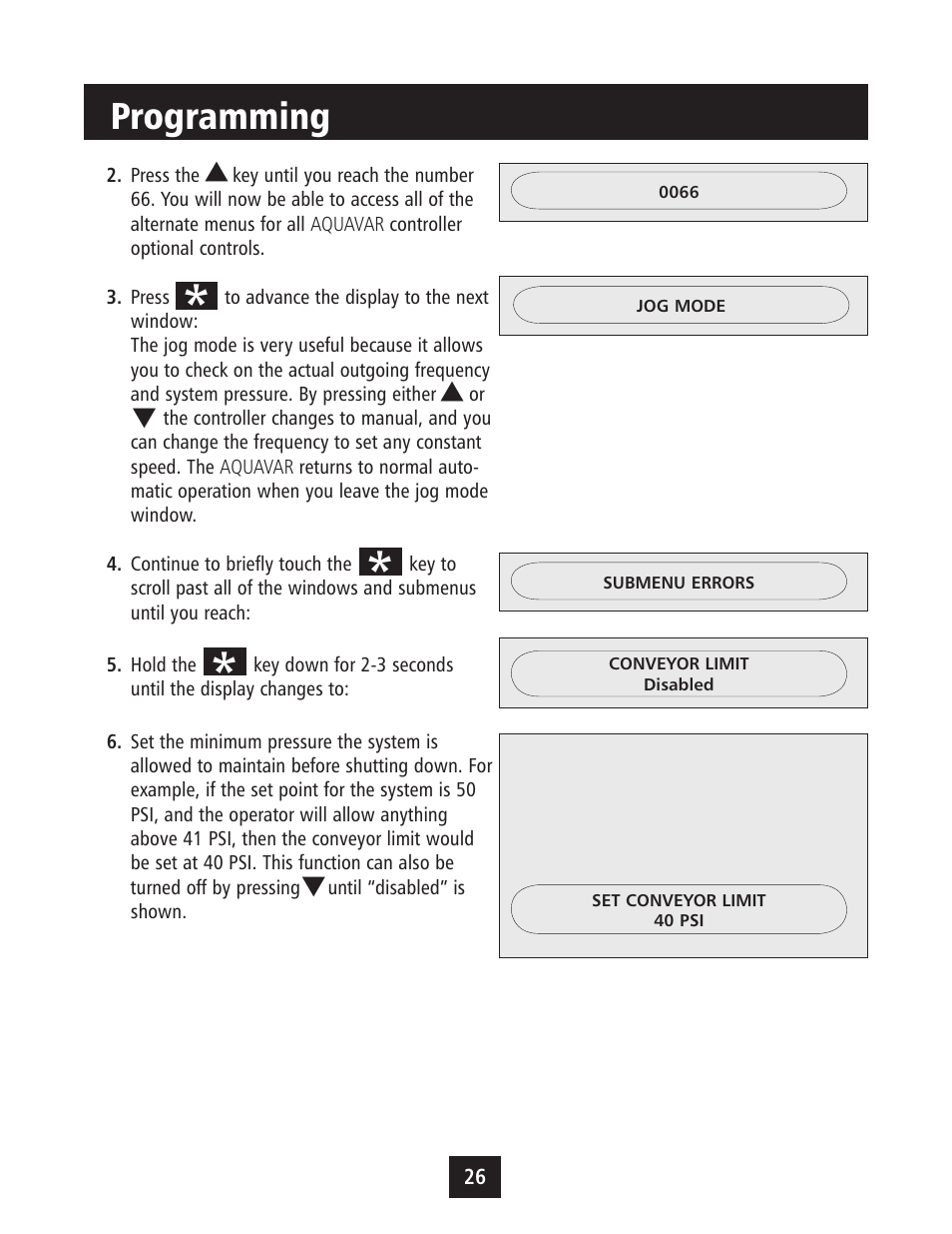 Programming | Xylem IM043 AQUAVAR Variable Speed Pump Control User Manual | Page 27 / 84