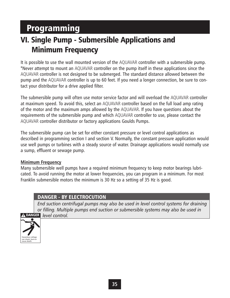 Programming | Xylem IM043 AQUAVAR Variable Speed Pump Control User Manual | Page 36 / 84