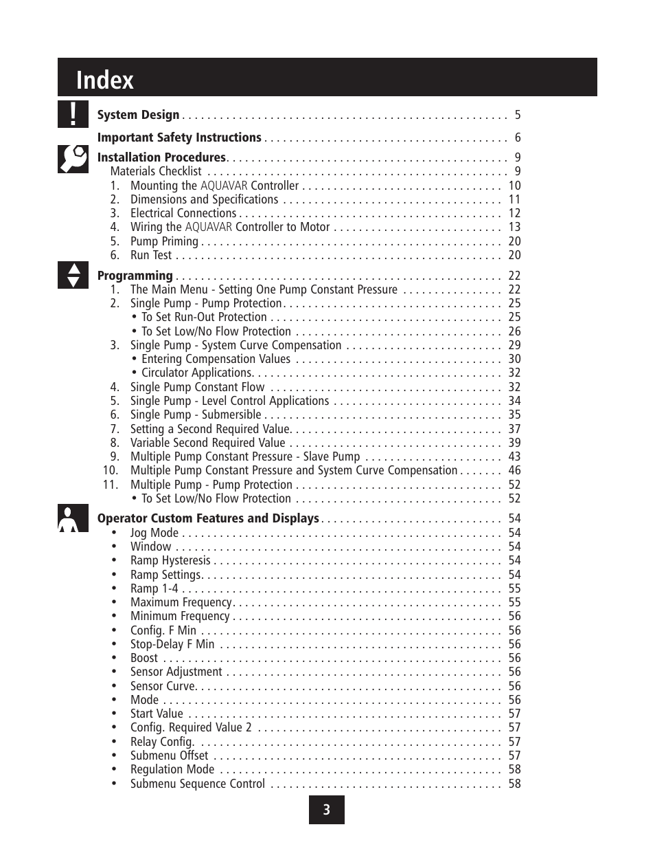 Index | Xylem IM043 AQUAVAR Variable Speed Pump Control User Manual | Page 4 / 84