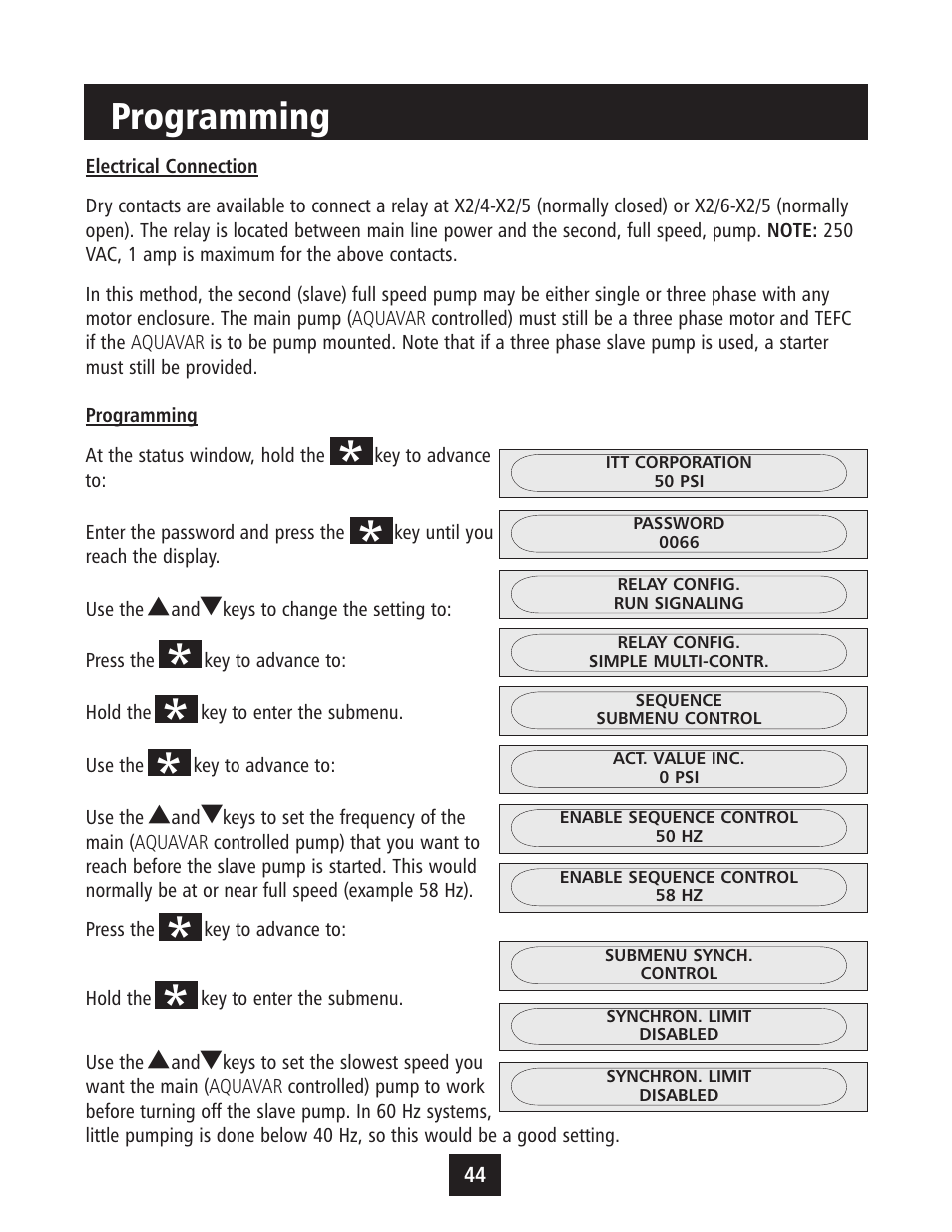 Programming | Xylem IM043 AQUAVAR Variable Speed Pump Control User Manual | Page 45 / 84