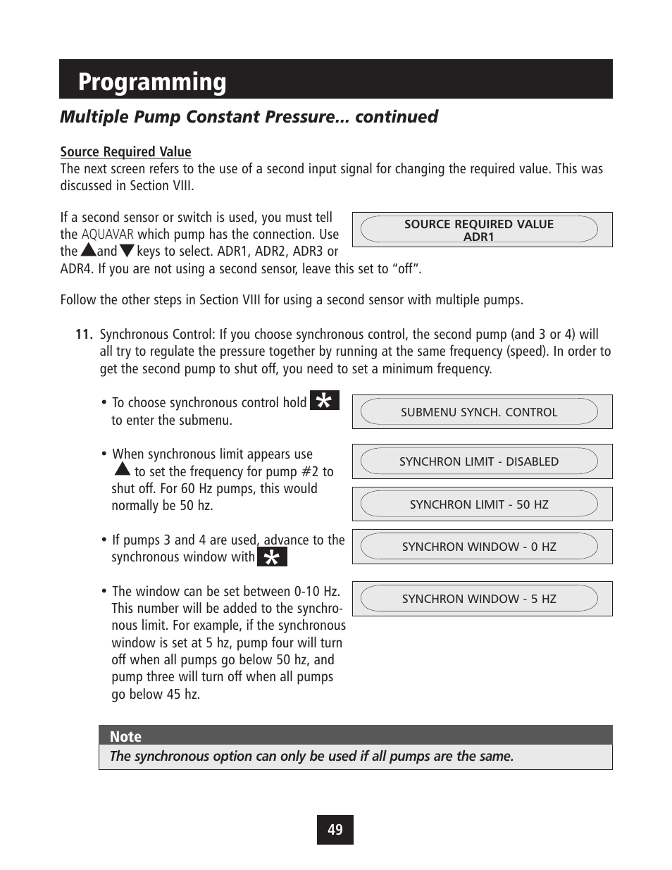 Programming | Xylem IM043 AQUAVAR Variable Speed Pump Control User Manual | Page 50 / 84