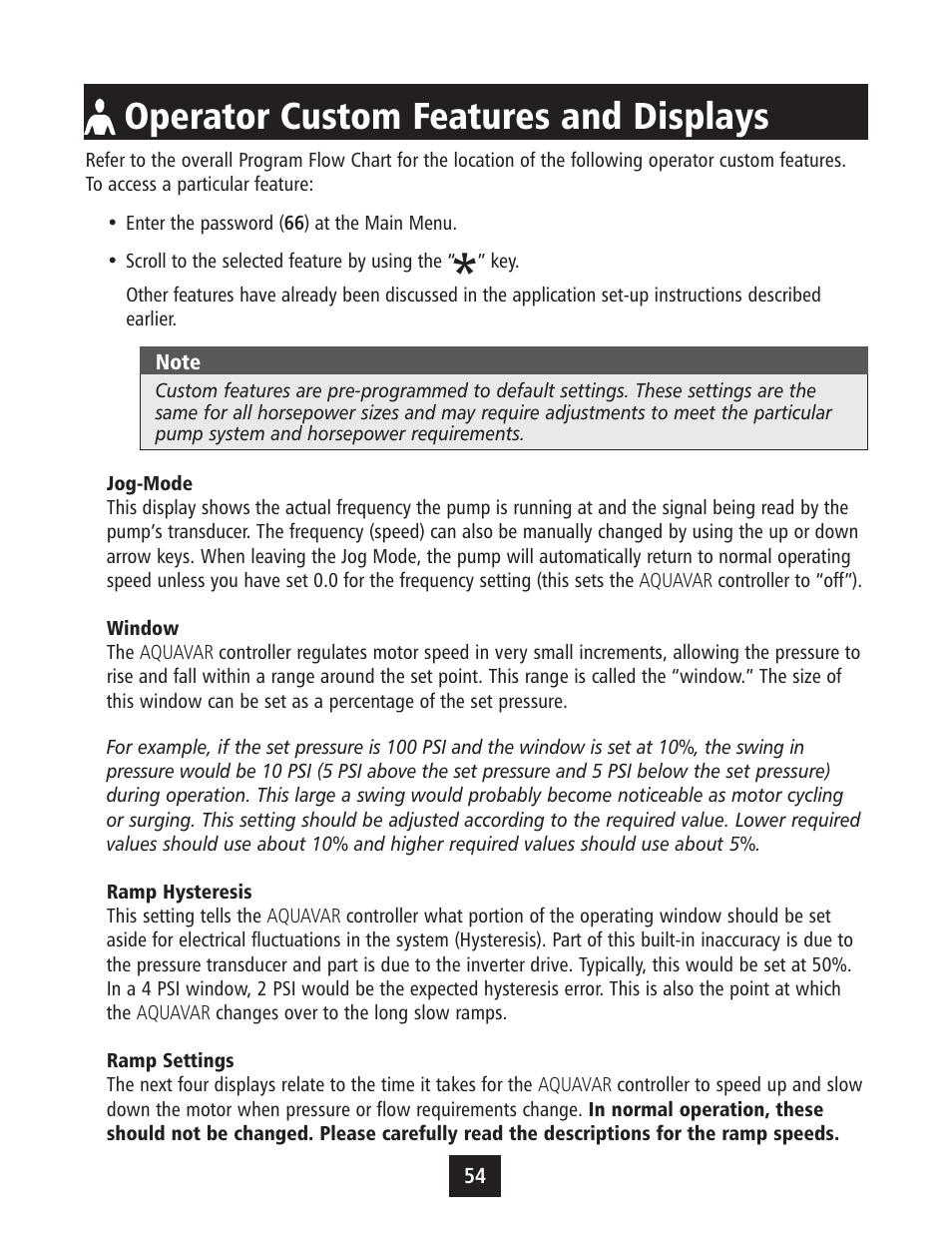Operator custom features and displays | Xylem IM043 AQUAVAR Variable Speed Pump Control User Manual | Page 55 / 84