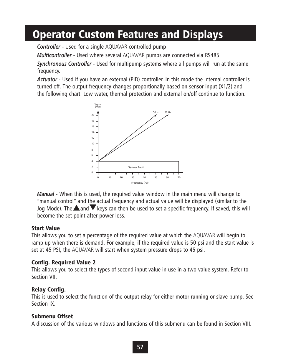 Operator custom features and displays | Xylem IM043 AQUAVAR Variable Speed Pump Control User Manual | Page 58 / 84