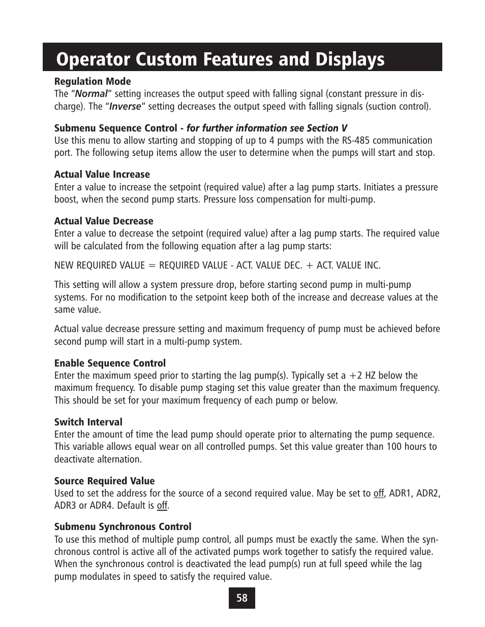 Operator custom features and displays | Xylem IM043 AQUAVAR Variable Speed Pump Control User Manual | Page 59 / 84