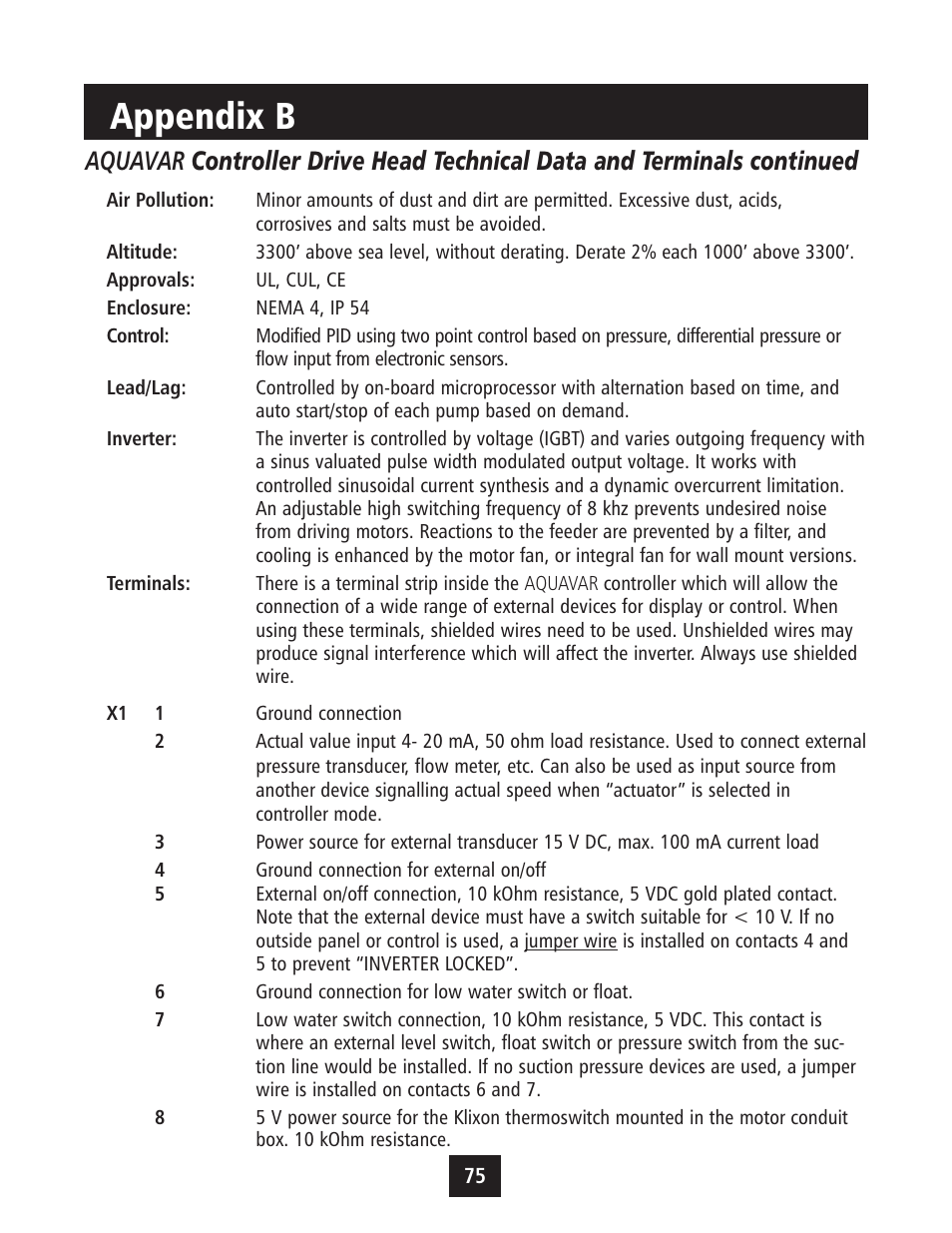 Appendix b | Xylem IM043 AQUAVAR Variable Speed Pump Control User Manual | Page 76 / 84