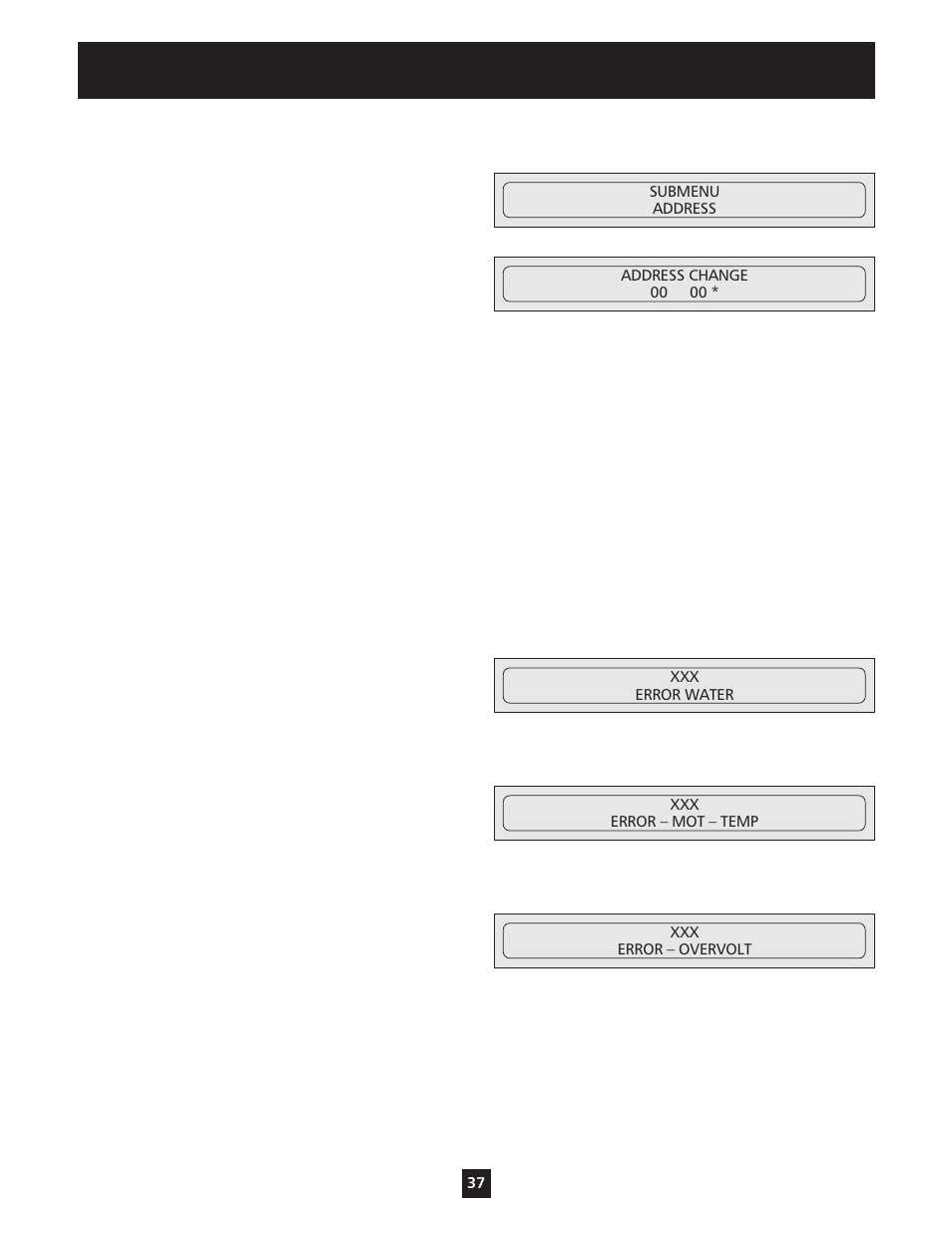 Error signals, Operator custom features and displays | Xylem IM098 AQUAVAR Model 56 Controller User Manual | Page 42 / 48