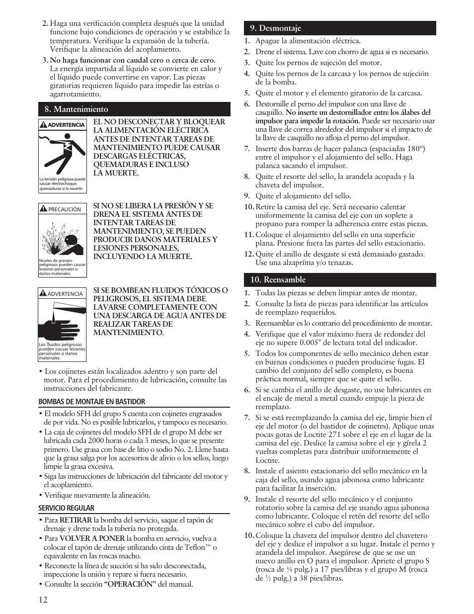 Xylem IM100 Model SFH/SFC User Manual | Page 12 / 24