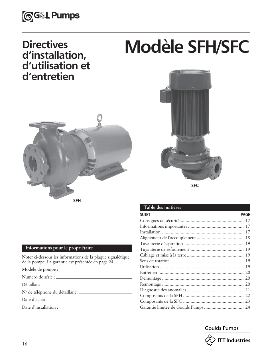 Modèle sfh/sfc | Xylem IM100 Model SFH/SFC User Manual | Page 16 / 24