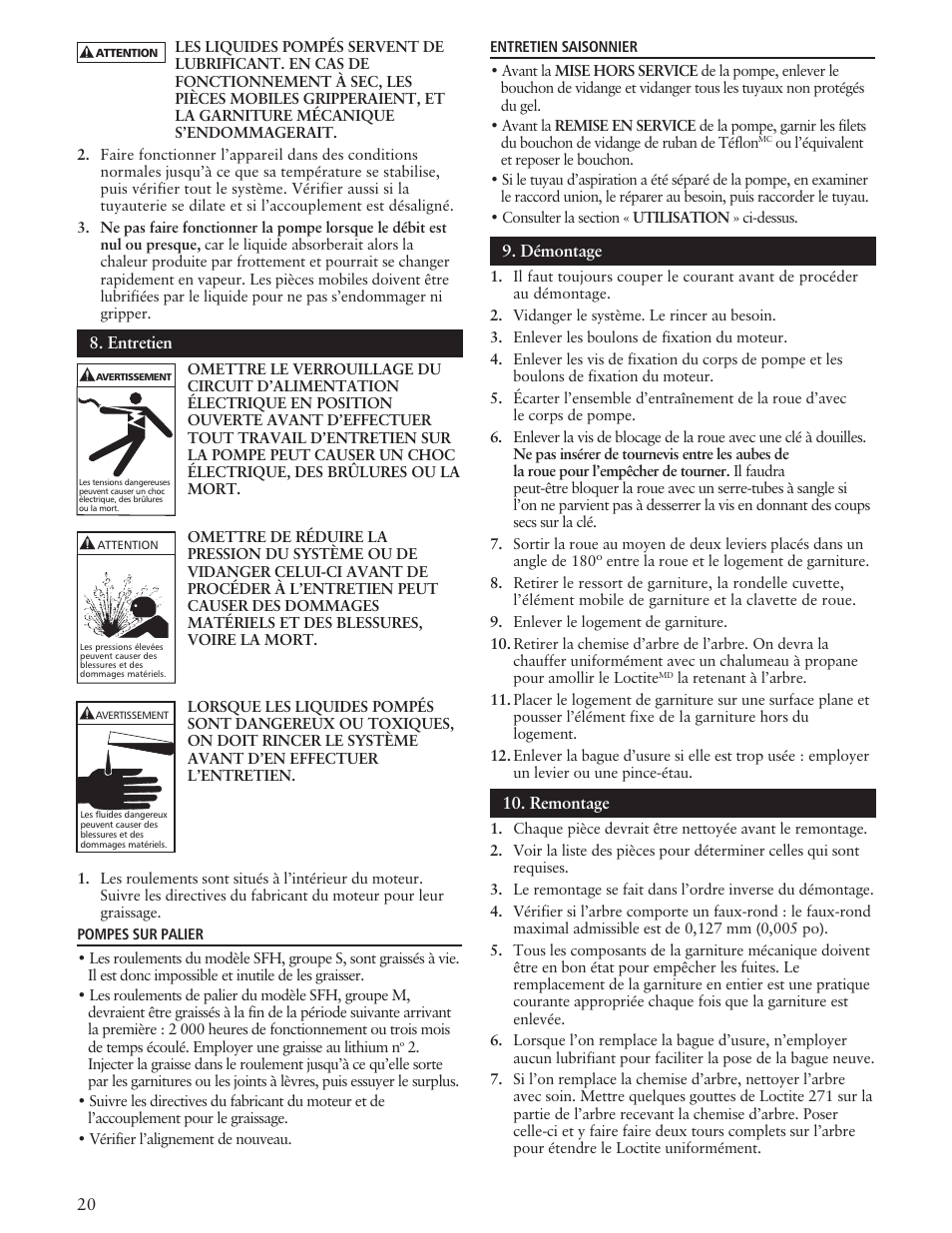 Xylem IM100 Model SFH/SFC User Manual | Page 20 / 24