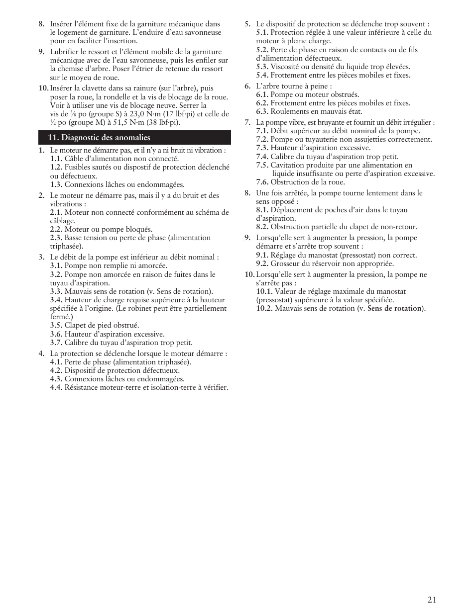 Xylem IM100 Model SFH/SFC User Manual | Page 21 / 24