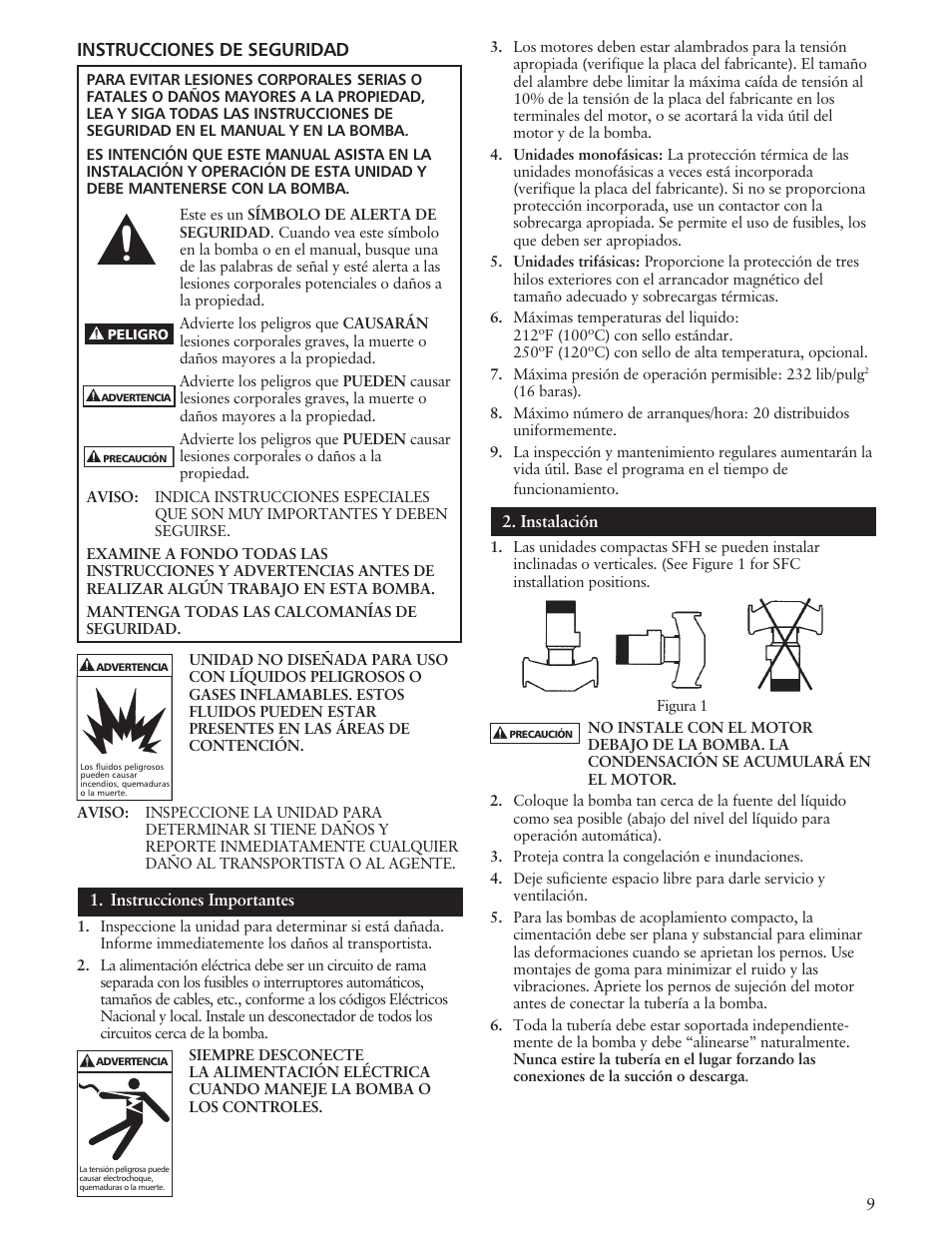 Instrucciones de seguridad | Xylem IM100 Model SFH/SFC User Manual | Page 9 / 24